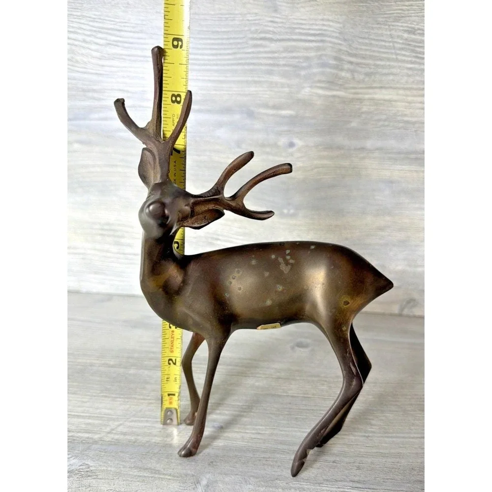 Vtg Brass Buck Deer Stag Figure Reindeer MCM 6 Point Antlers Animal 9" Korea - Picture 11 of 12